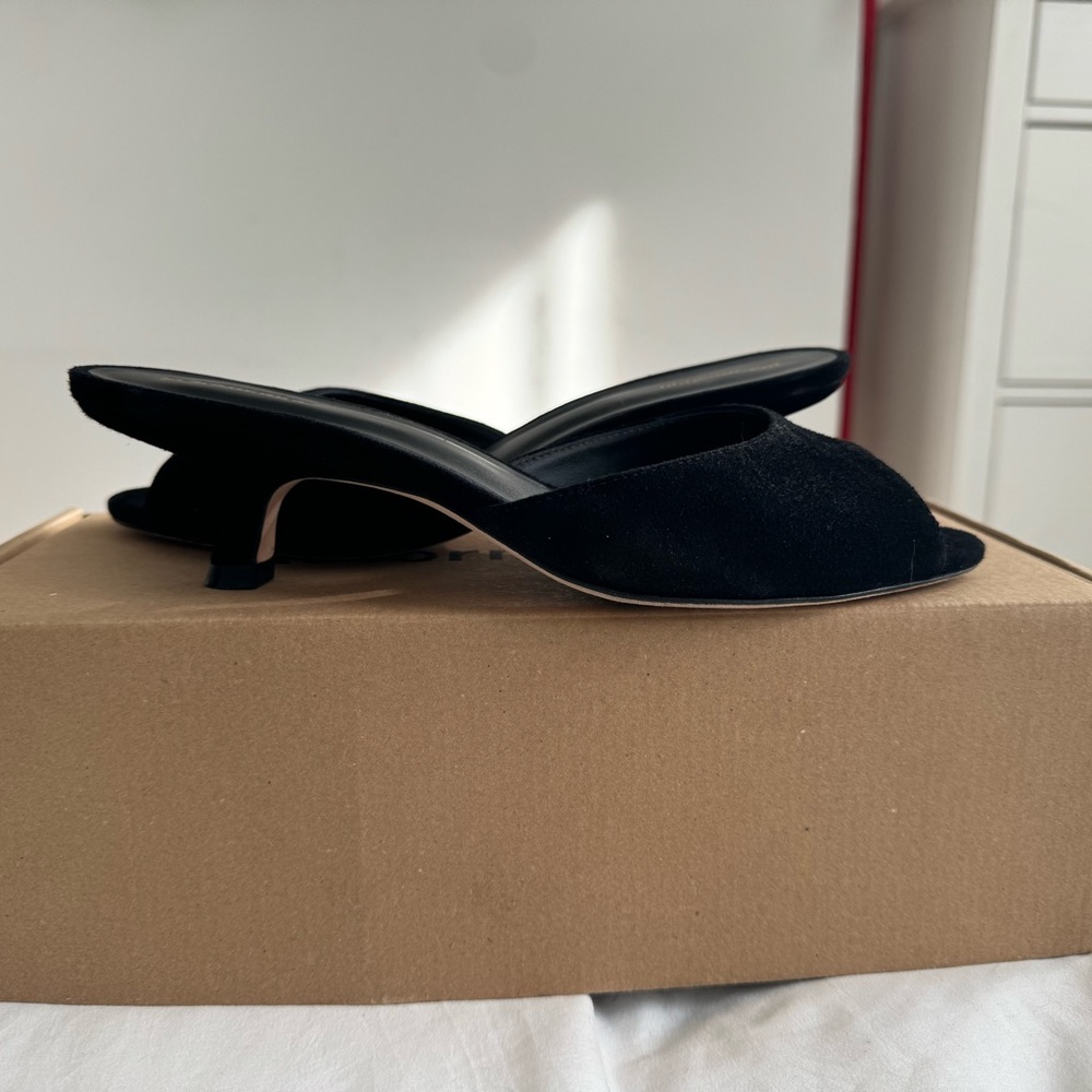 Reformation Black Suede Open-Toe Kitten Heel Mules